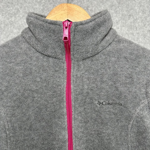 Columbia Fleece Vest Women's Size Large Gray Pink Zip Pockets - Picture 2 of 7